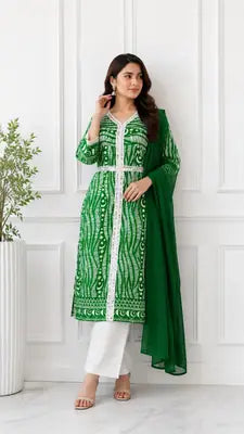3Pcs Women's Stitched Lawn Digital Print Suit Maxi with Embroided Trousers