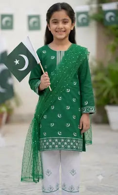 3 Pcs Girl's Cotton Embroidered Unstitched Suit
