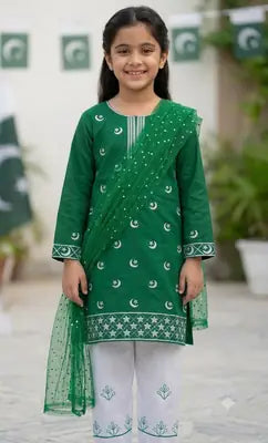 3 Pcs Girl's Cotton Embroidered Unstitched Suit