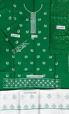 3 Pcs Girl's Cotton Embroidered Unstitched Suit